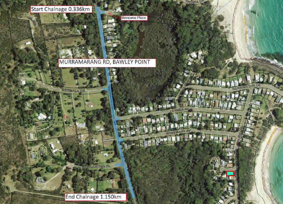 Murramarang Rd at Bawley Pt is set for major repairs. Shoalhaven City Council awarded a $1.3 million tender for roadworks on the highlighted section. Picture supplied.