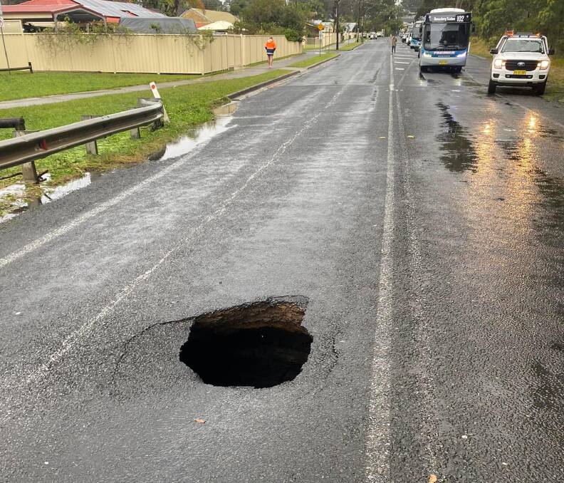 A large sink hole opened as flood waters receded on June 6, 2024. Picture supplied.