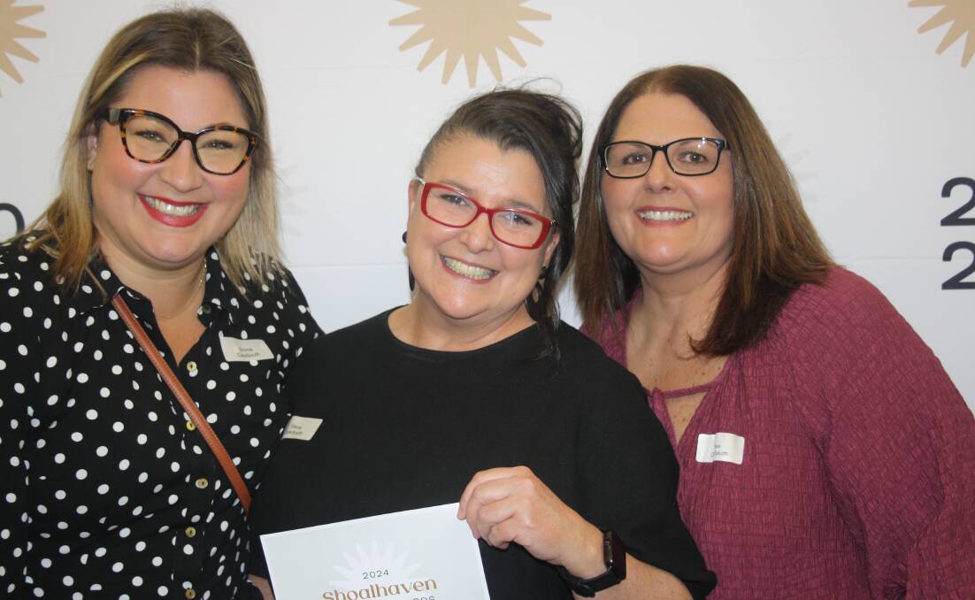 Emma Sawyer, Elena Andrews and Lisa Wright from Care South celebrate being named as award finalists. Picture by Glenn Ellard.