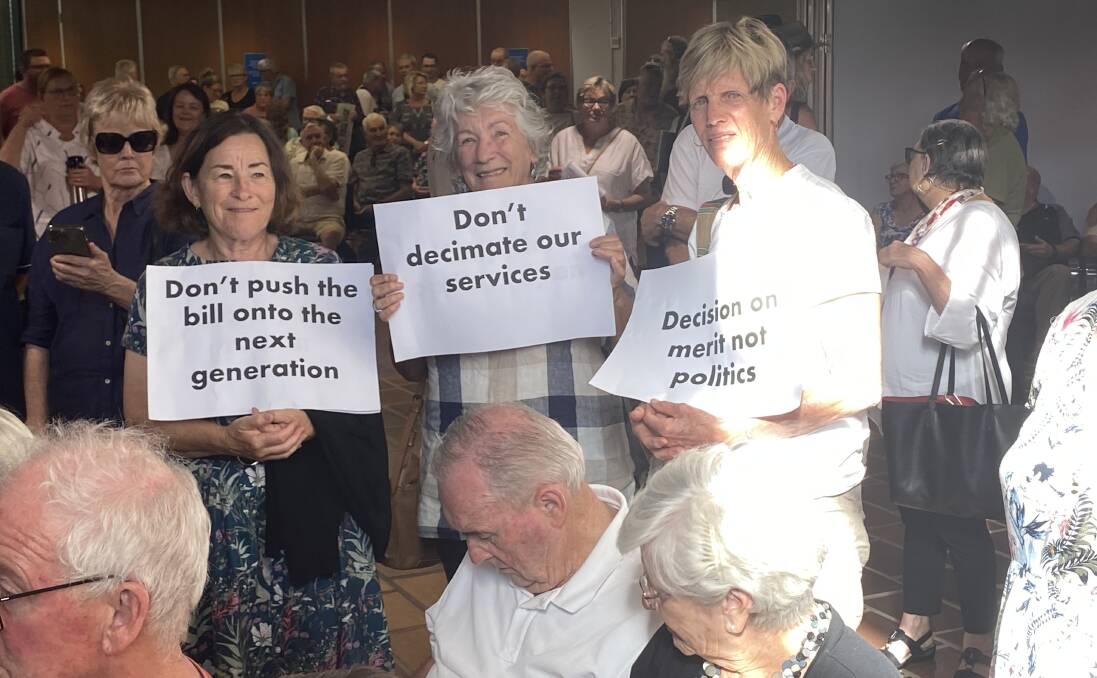 Hundreds of people were forced to stand in Shoalhaven Council's foyer on Monday night because there was not enough room in the chambers. Picture by Glenn Ellard.