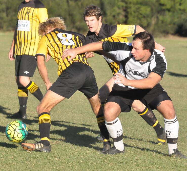 CONTROL: Milton's Nathan Hendry tries to win possesion against Bomaderry at the weekend. Photo: DAMIAN McGILL