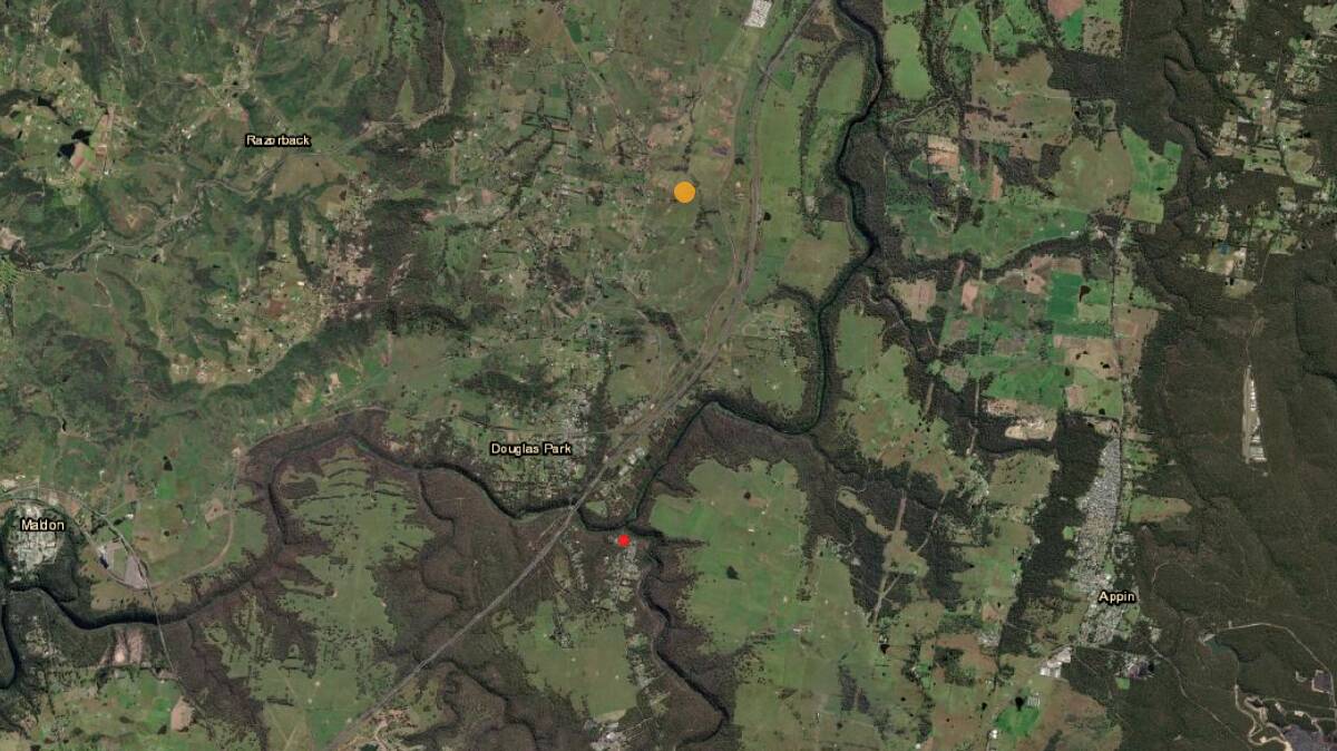 The location of the two quakes; the orange dot represents the larger, earlier one, while the red one is an aftershock. Picture from Geoscience Australia.