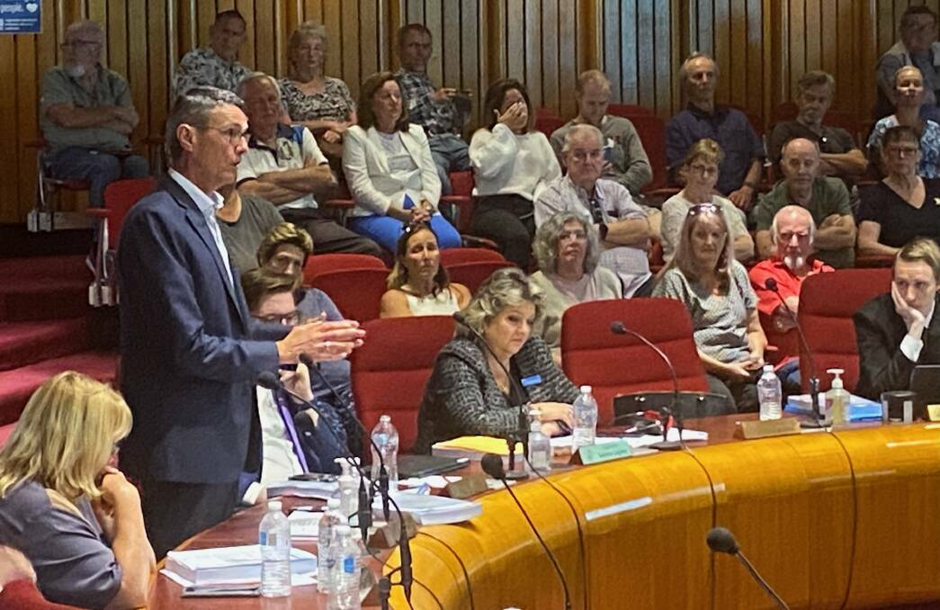 Deputy Shoalhaven Mayor, Cr Evan Christen, makes a point during a debate about rate rises and calls for public comment on services. File picture by Glenn Ellard.